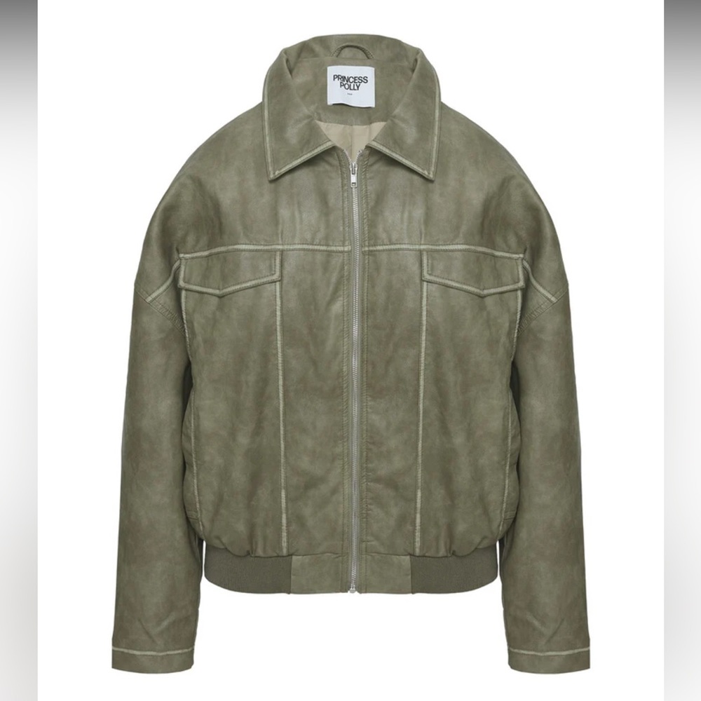 NWT Princess Polly Olive Green Faux Leather Women's Jacket